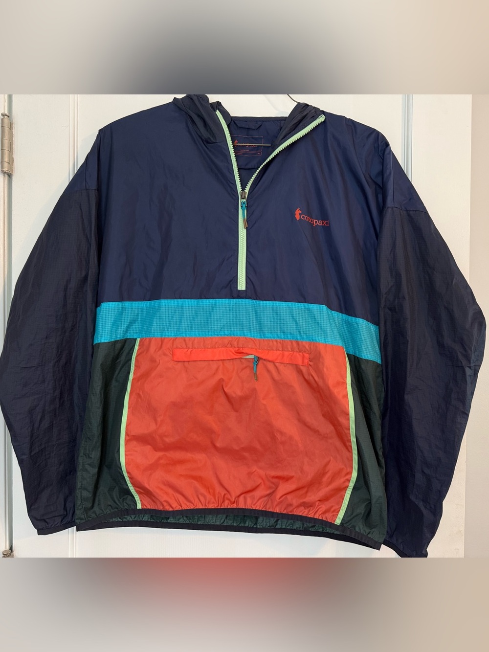 Cotopaxi Men's MediumNavy Windbreaker Pullover with Orange, Green & Teal Accents